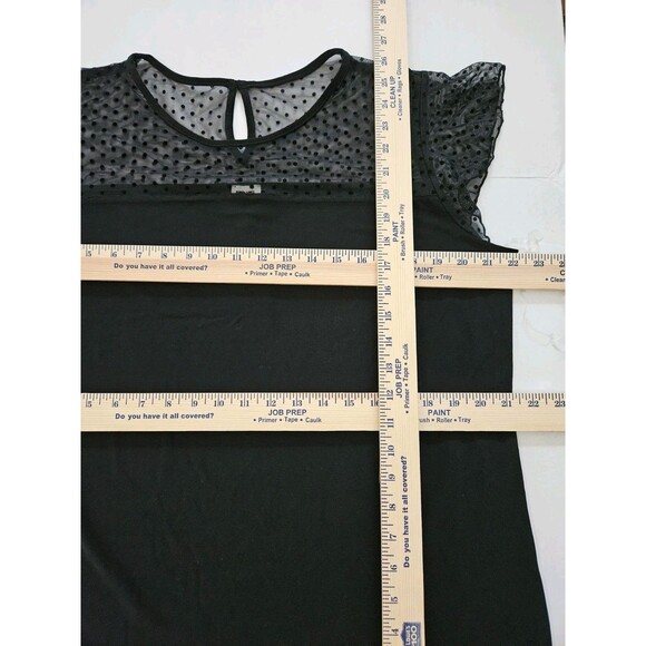 Anne Klein Plus Black Polka Dot Mesh Shoulder Flutter Sleeve Blouse Sz 1X - Picture 6 of 9